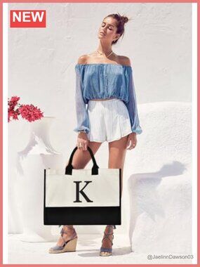 Canvas Tote Bag Monogram Gift Set with Pouch & Coin Purse